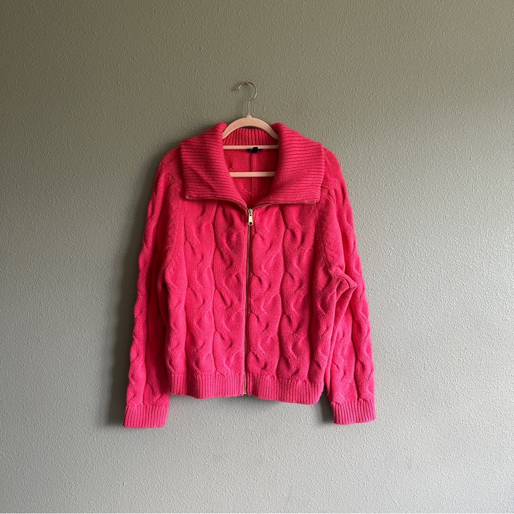 Talbots Pink Cable Knit Zip Collared Sweater Xl P… - image 1